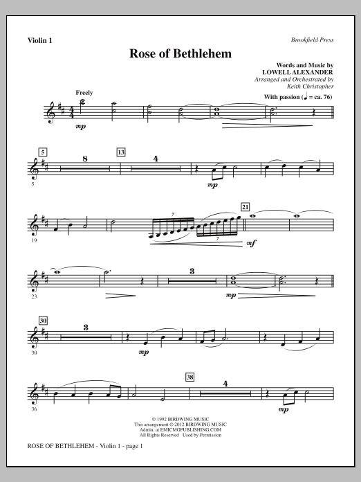Keith Christopher Rose Of Bethlehem - Violin 1 Sheet Music Notes & Chords for Choir Instrumental Pak - Download or Print PDF