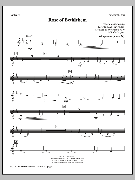 Keith Christopher Rose Of Bethlehem - Violin 2 Sheet Music Notes & Chords for Choir Instrumental Pak - Download or Print PDF
