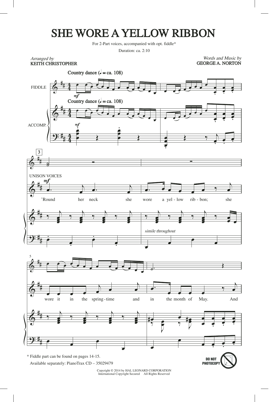 Keith Christopher She Wore A Yellow Ribbon Sheet Music Notes & Chords for 2-Part Choir - Download or Print PDF