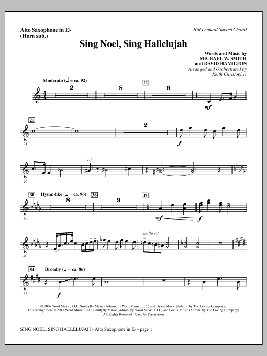 Keith Christopher Sing Noel, Sing Hallelujah - Alto Sax (sub. Horn) Sheet Music Notes & Chords for Choir Instrumental Pak - Download or Print PDF