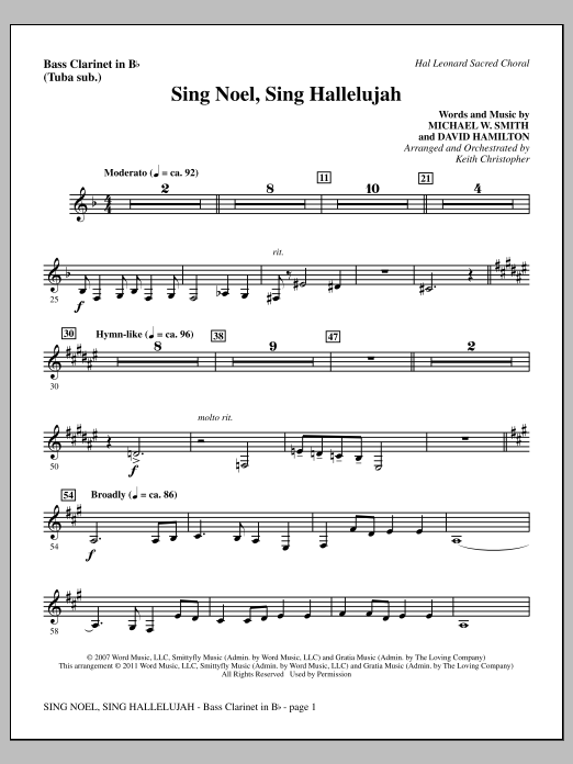 Keith Christopher Sing Noel, Sing Hallelujah - Bass Clarinet (sub. Tuba) Sheet Music Notes & Chords for Choir Instrumental Pak - Download or Print PDF