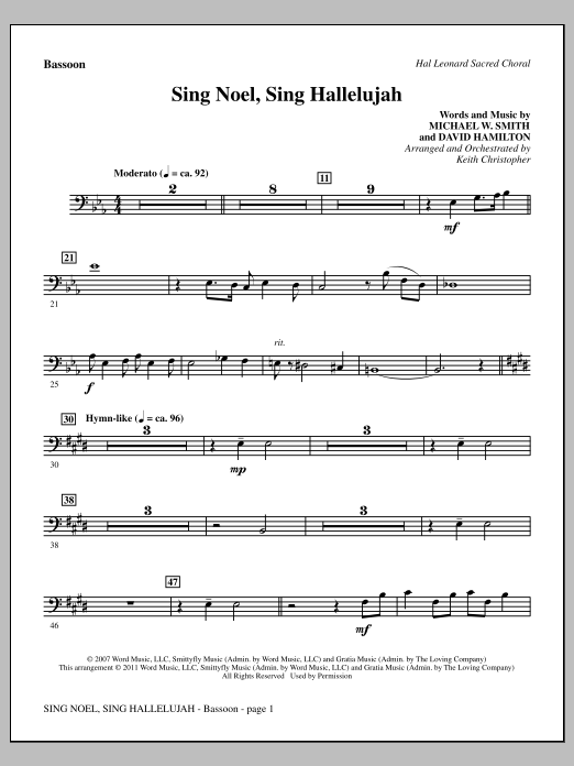 Keith Christopher Sing Noel, Sing Hallelujah - Bassoon Sheet Music Notes & Chords for Choir Instrumental Pak - Download or Print PDF