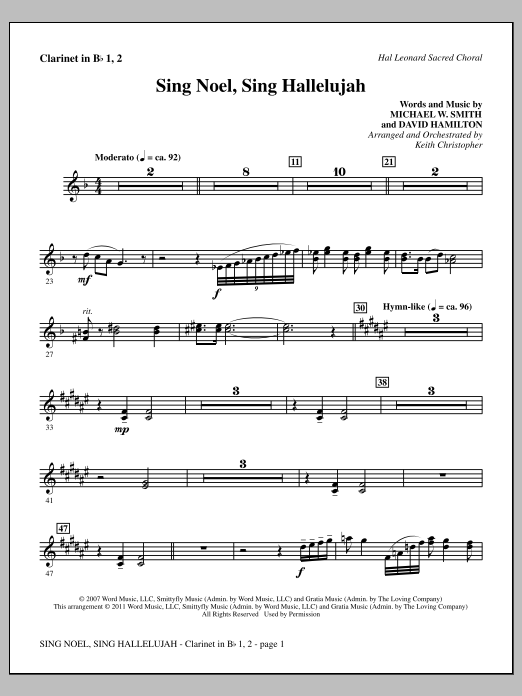 Keith Christopher Sing Noel, Sing Hallelujah - Bb Clarinet 1 & 2 Sheet Music Notes & Chords for Choir Instrumental Pak - Download or Print PDF