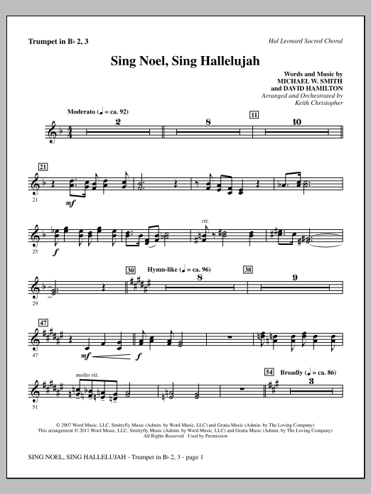 Keith Christopher Sing Noel, Sing Hallelujah - Bb Trumpet 2,3 Sheet Music Notes & Chords for Choir Instrumental Pak - Download or Print PDF
