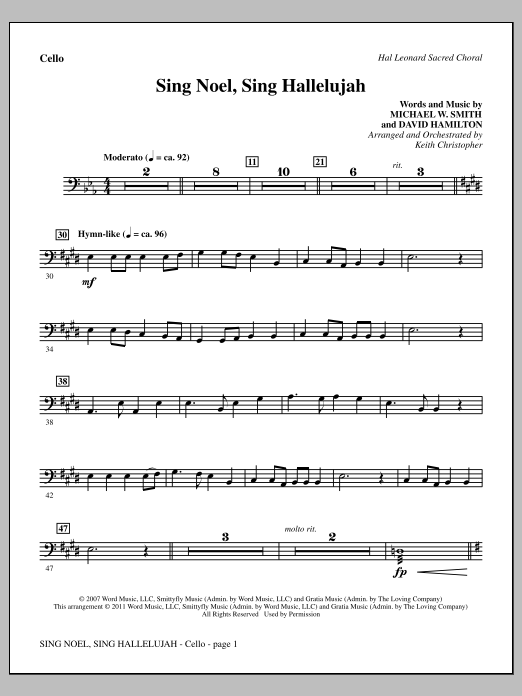 Keith Christopher Sing Noel, Sing Hallelujah - Cello Sheet Music Notes & Chords for Choir Instrumental Pak - Download or Print PDF