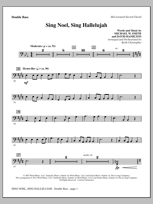 Keith Christopher Sing Noel, Sing Hallelujah - Double Bass Sheet Music Notes & Chords for Choir Instrumental Pak - Download or Print PDF
