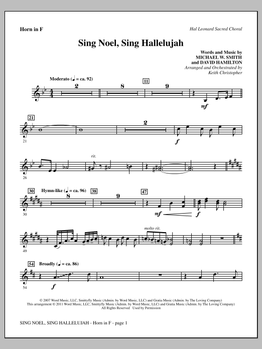 Keith Christopher Sing Noel, Sing Hallelujah - F Horn Sheet Music Notes & Chords for Choir Instrumental Pak - Download or Print PDF