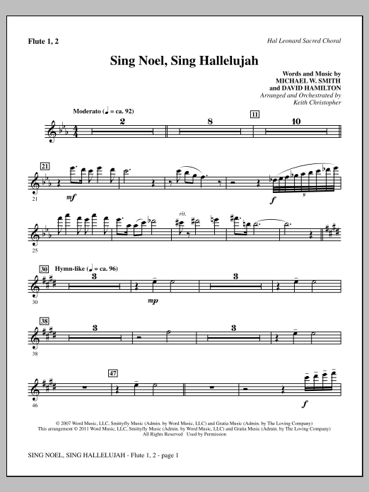Keith Christopher Sing Noel, Sing Hallelujah - Flute 1 & 2 Sheet Music Notes & Chords for Choir Instrumental Pak - Download or Print PDF