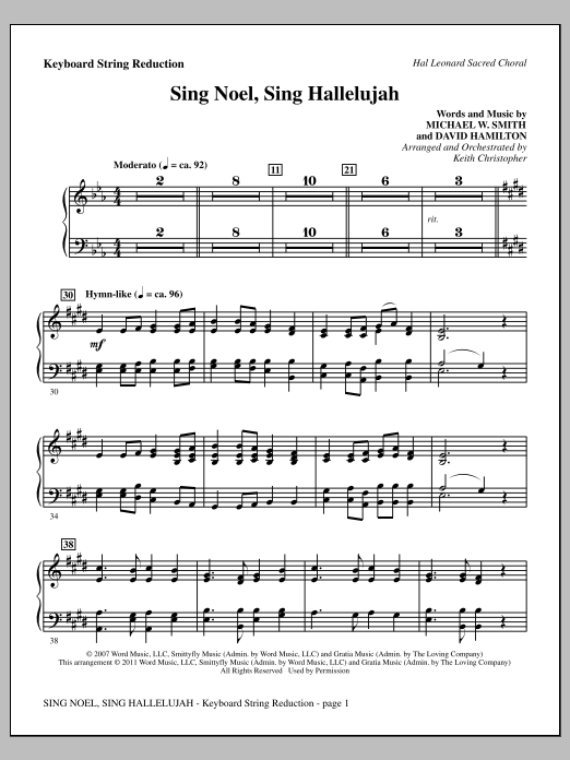Keith Christopher Sing Noel, Sing Hallelujah - Keyboard String Reduction Sheet Music Notes & Chords for Choir Instrumental Pak - Download or Print PDF