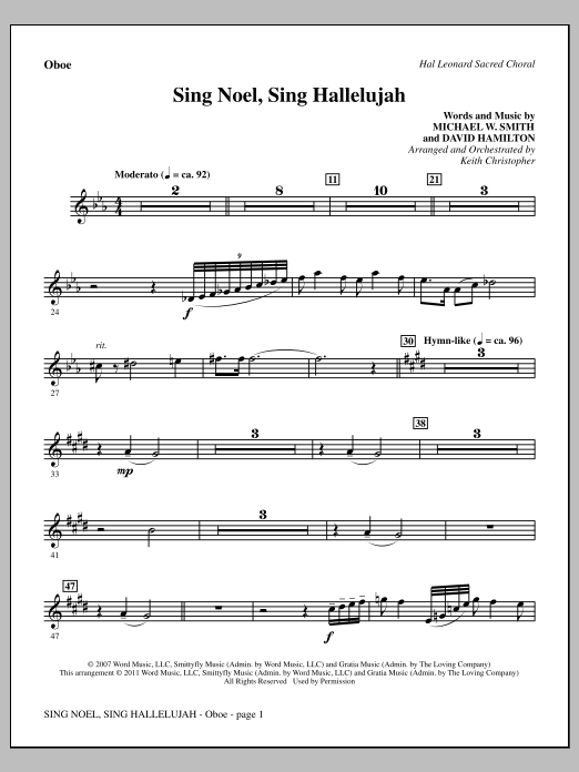 Keith Christopher Sing Noel, Sing Hallelujah - Oboe Sheet Music Notes & Chords for Choir Instrumental Pak - Download or Print PDF