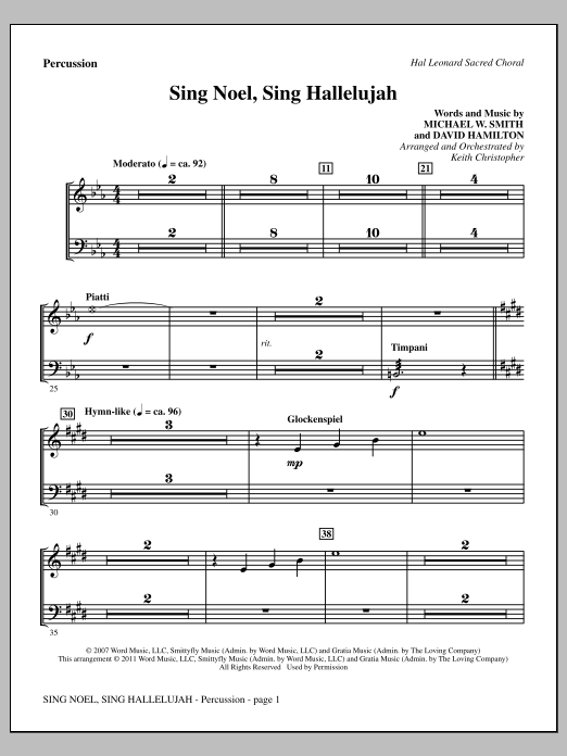 Keith Christopher Sing Noel, Sing Hallelujah - Percussion Sheet Music Notes & Chords for Choir Instrumental Pak - Download or Print PDF