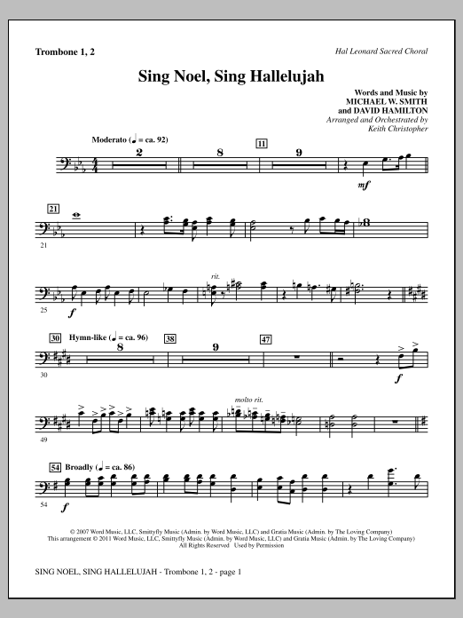 Keith Christopher Sing Noel, Sing Hallelujah - Trombone 1 & 2 Sheet Music Notes & Chords for Choir Instrumental Pak - Download or Print PDF