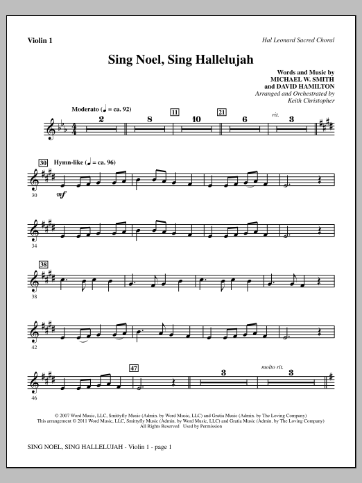 Keith Christopher Sing Noel, Sing Hallelujah - Violin 1 Sheet Music Notes & Chords for Choir Instrumental Pak - Download or Print PDF