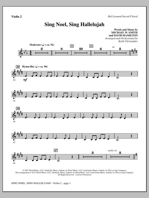 Keith Christopher Sing Noel, Sing Hallelujah - Violin 2 Sheet Music Notes & Chords for Choir Instrumental Pak - Download or Print PDF