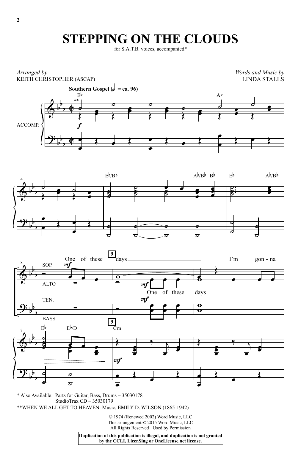 Keith Christopher Stepping On The Clouds Sheet Music Notes & Chords for SATB - Download or Print PDF