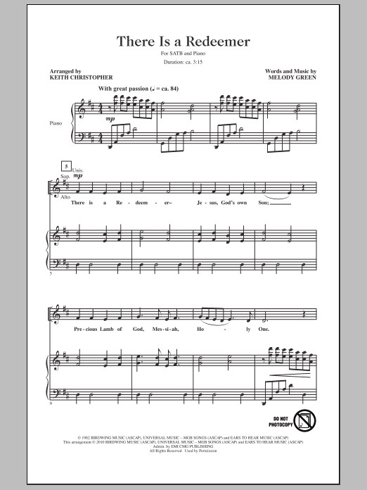 Keith Christopher There Is A Redeemer Sheet Music Notes & Chords for SATB - Download or Print PDF