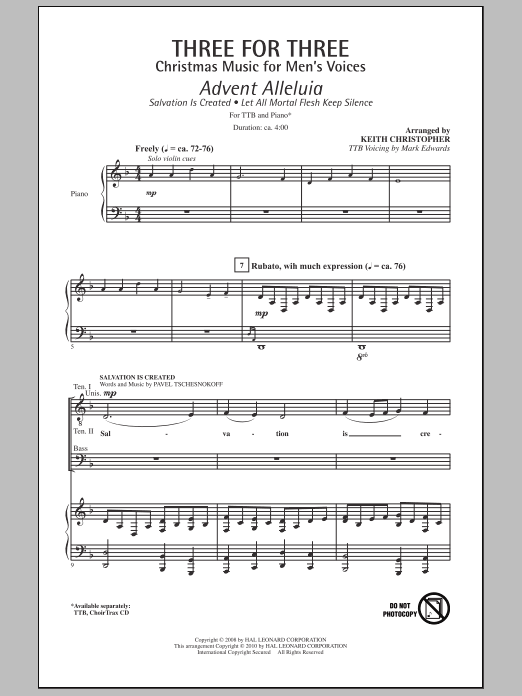 Keith Christopher Three For Three - Three Songs For Three Parts - Volume 2 Sheet Music Notes & Chords for TTBB - Download or Print PDF