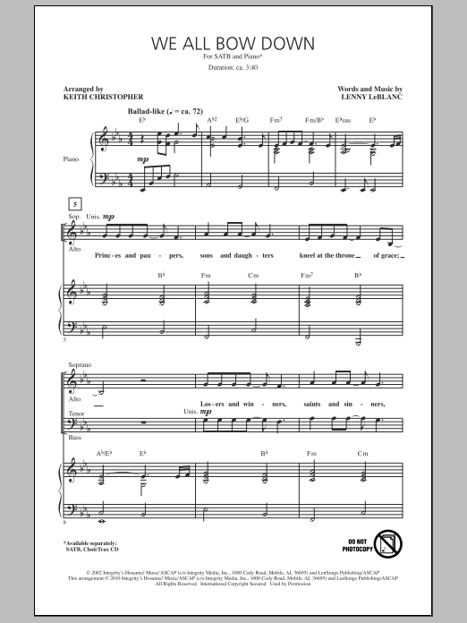 Keith Christopher We All Bow Down Sheet Music Notes & Chords for SATB - Download or Print PDF