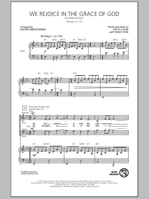 Keith Christopher We Rejoice In The Grace Of God Sheet Music Notes & Chords for SATB - Download or Print PDF