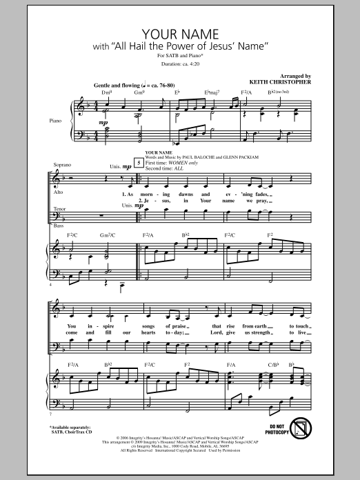 Keith Christopher Your Name (with All Hail The Power Of Jesus' Name) Sheet Music Notes & Chords for SATB - Download or Print PDF