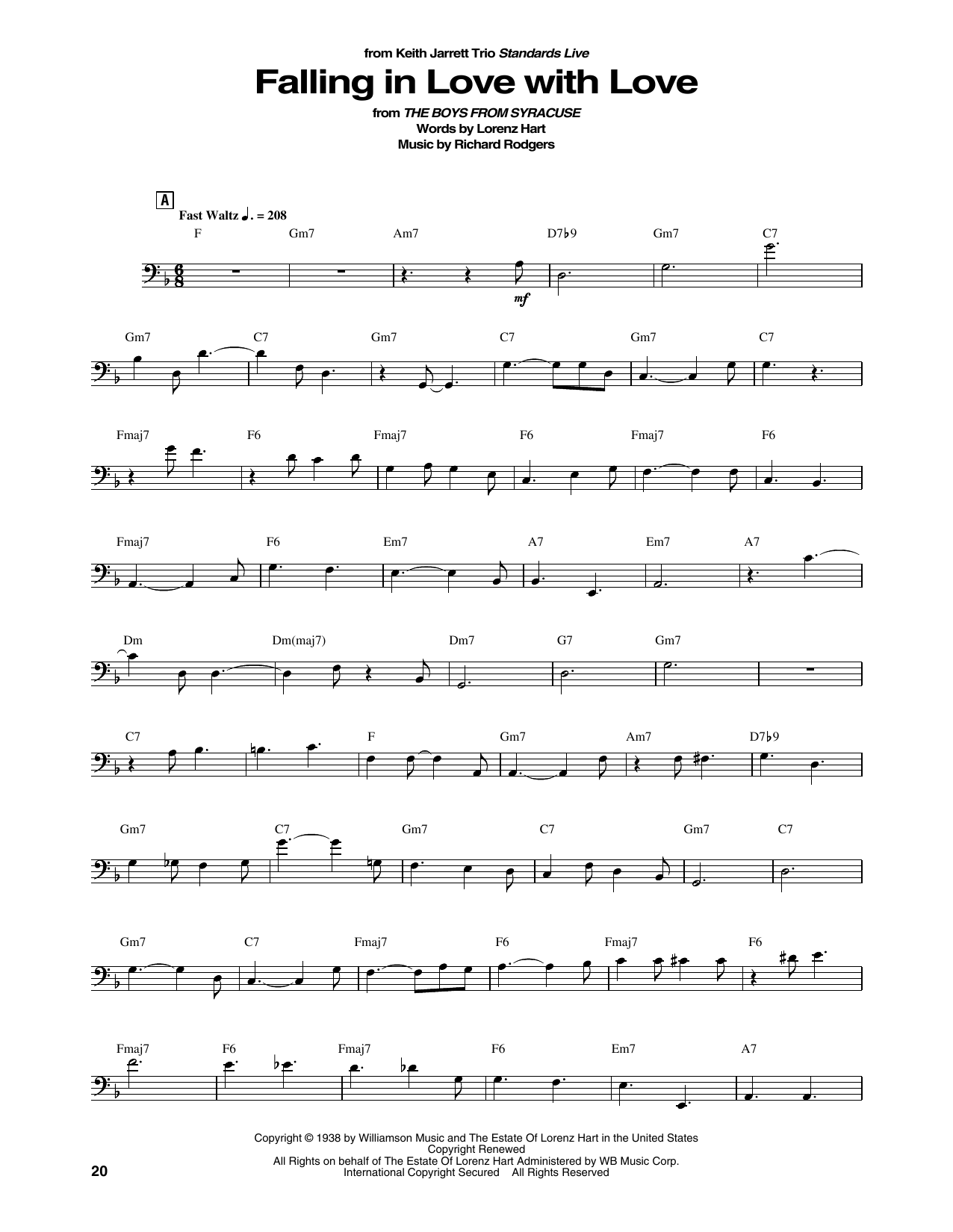 Keith Garrett Trio Falling In Love With Love Sheet Music Notes & Chords for String Bass Transcription - Download or Print PDF