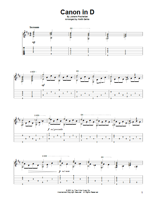 Keith Gehle Canon In D Sheet Music Notes & Chords for Guitar Tab - Download or Print PDF