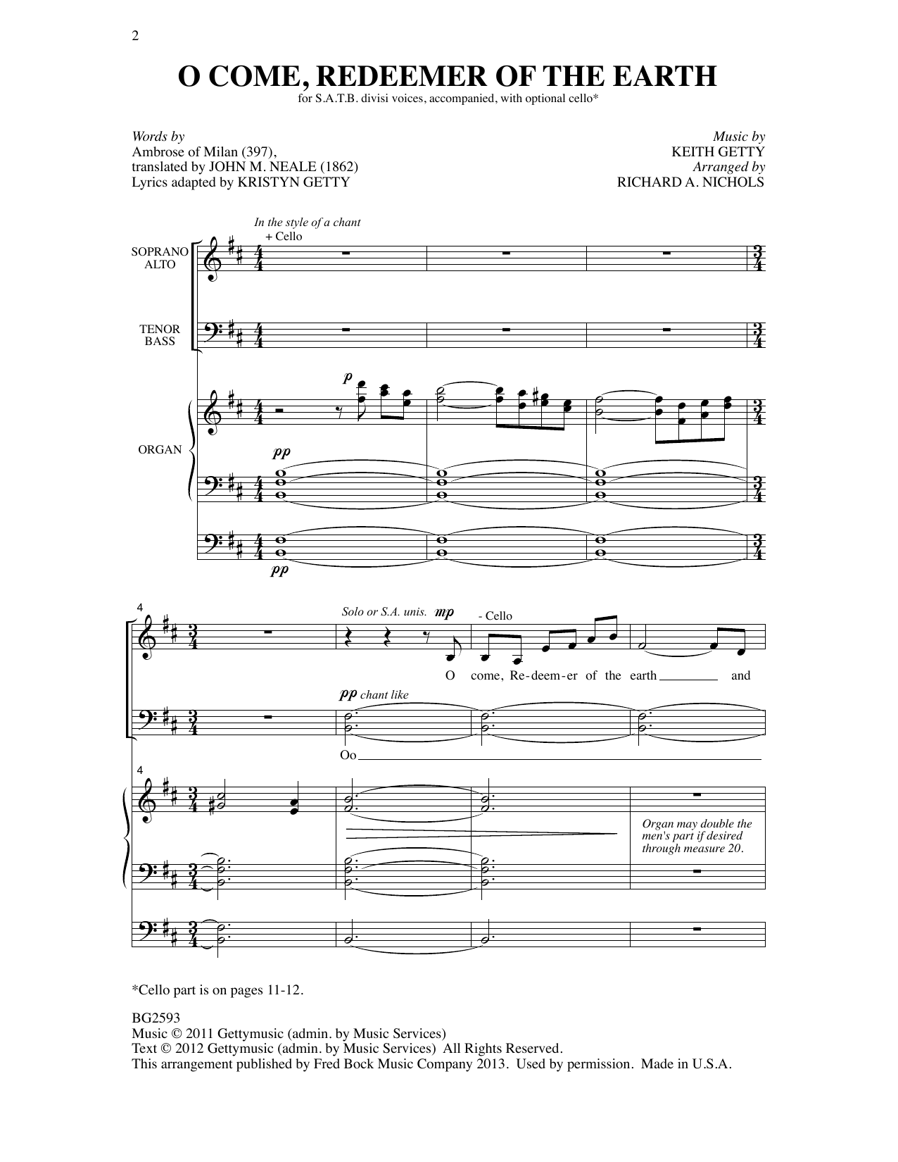 Keith Getty O Come, Redeemer Of The Earth (arr. Richard A. Nichols) Sheet Music Notes & Chords for SATB Choir - Download or Print PDF