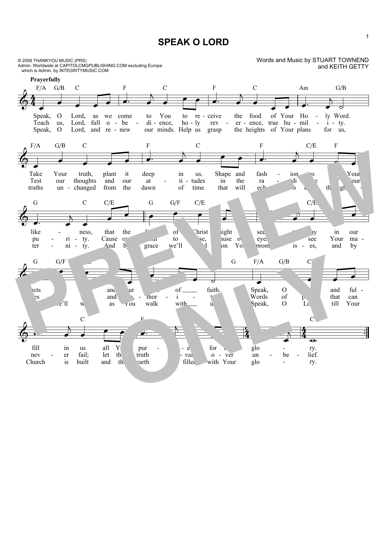 Keith Getty Speak O Lord Sheet Music Notes & Chords for Melody Line, Lyrics & Chords - Download or Print PDF