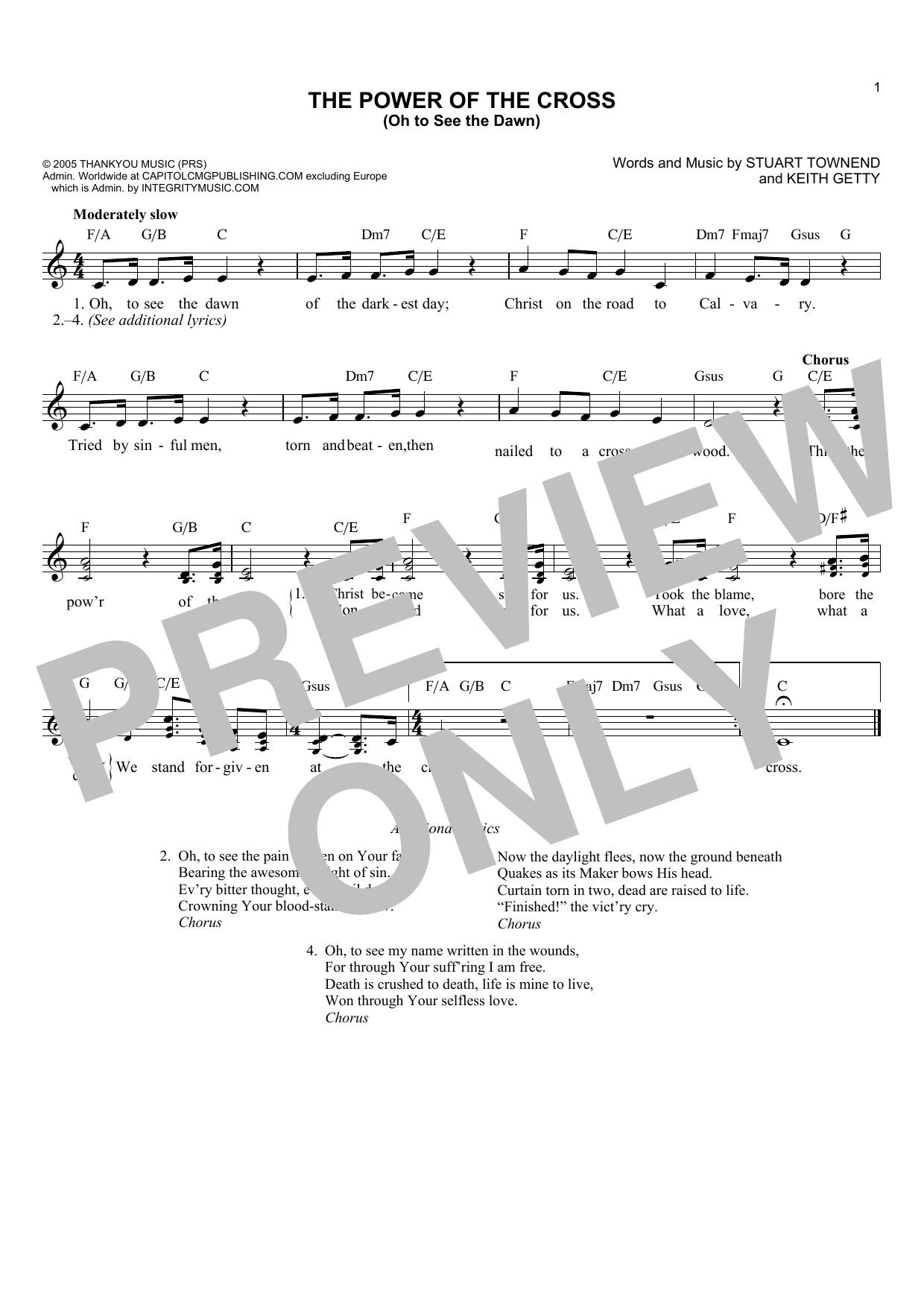 Keith Getty The Power Of The Cross (Oh To See The Dawn) Sheet Music Notes & Chords for Melody Line, Lyrics & Chords - Download or Print PDF