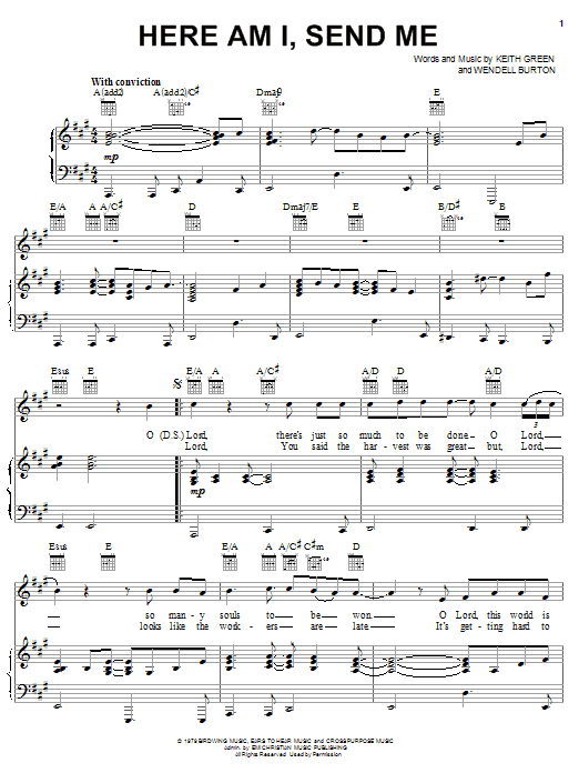 Keith Green Here Am I, Send Me Sheet Music Notes & Chords for Piano, Vocal & Guitar (Right-Hand Melody) - Download or Print PDF