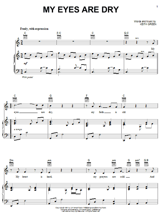 Keith Green My Eyes Are Dry Sheet Music Notes & Chords for Piano, Vocal & Guitar (Right-Hand Melody) - Download or Print PDF