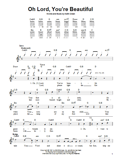 Keith Green Oh Lord, You're Beautiful Sheet Music Notes & Chords for Guitar with strumming patterns - Download or Print PDF