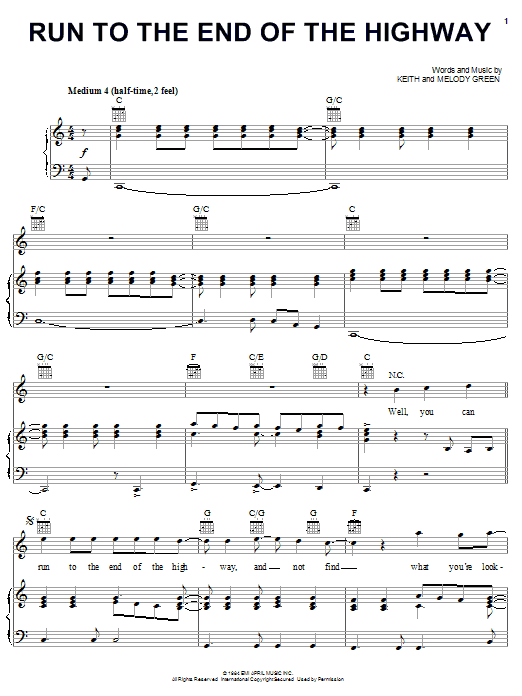 Keith Green Run To The End Of The Highway Sheet Music Notes & Chords for Piano, Vocal & Guitar (Right-Hand Melody) - Download or Print PDF