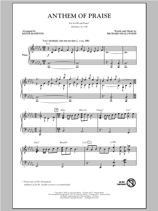Keith Hampton Anthem Of Praise Sheet Music Notes & Chords for SATB - Download or Print PDF