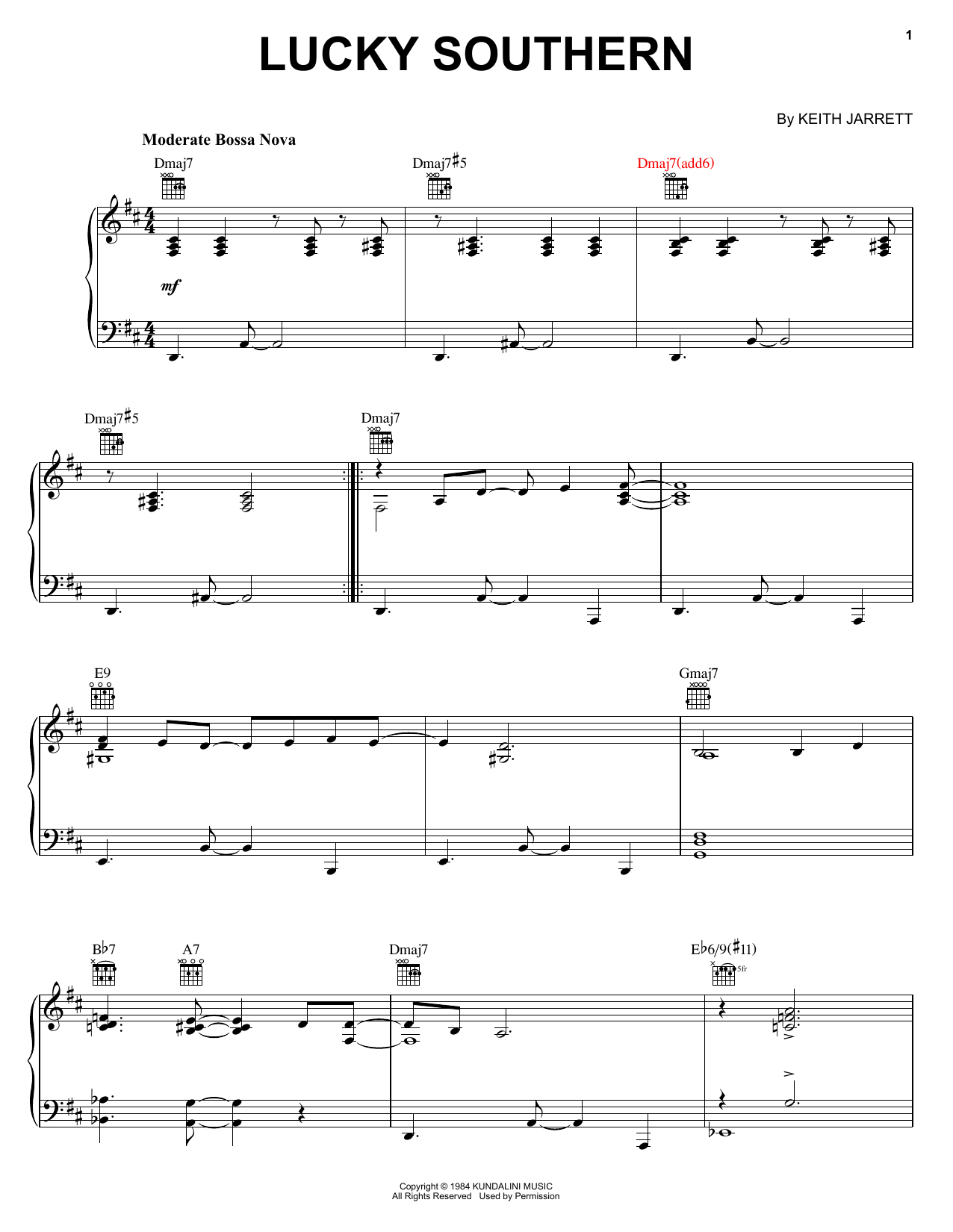 Keith Jarrett Lucky Southern Sheet Music Notes & Chords for Real Book – Melody & Chords - Download or Print PDF