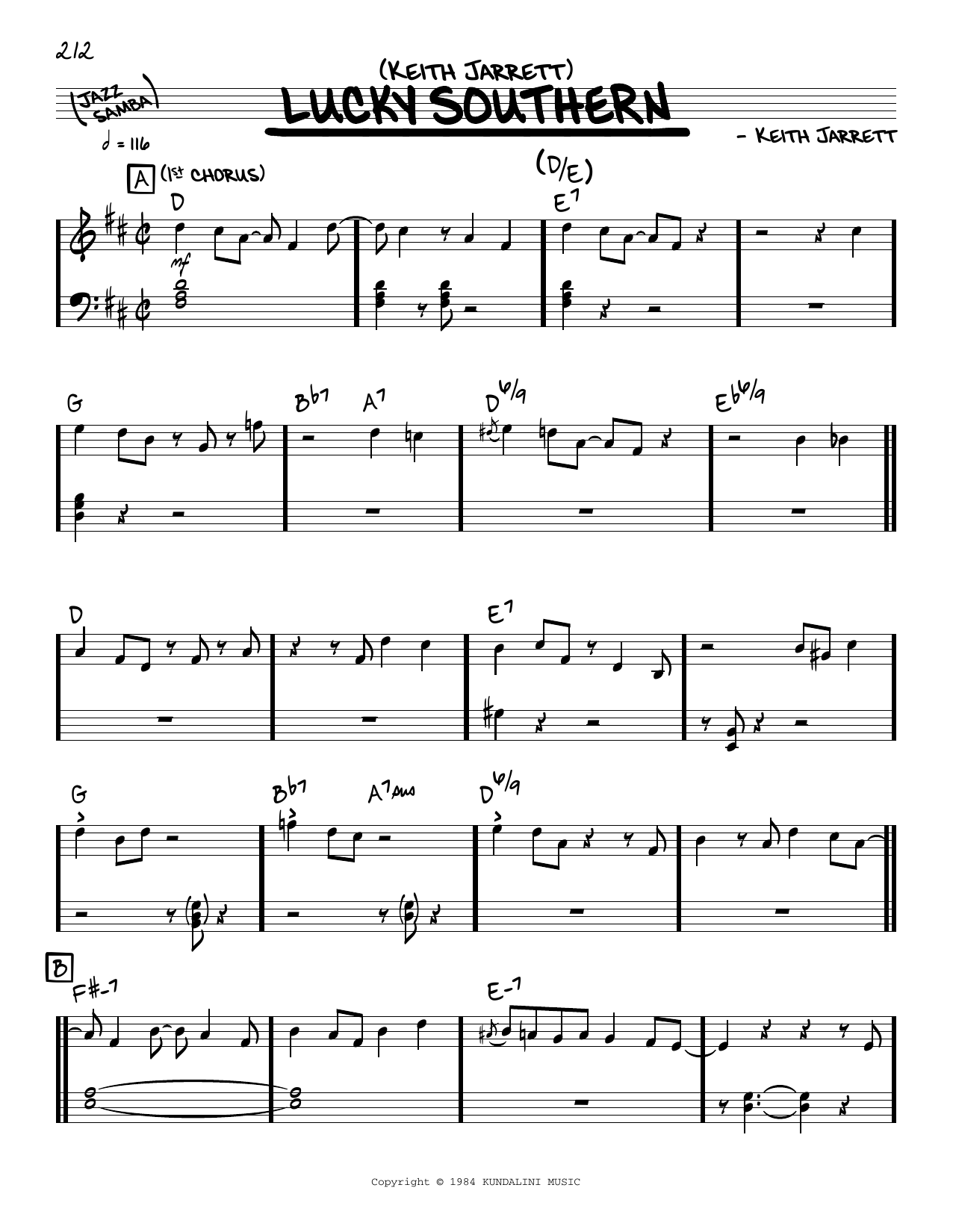 Keith Jarrett Lucky Southern (solo only) Sheet Music Notes & Chords for Real Book – Melody & Chords - Download or Print PDF