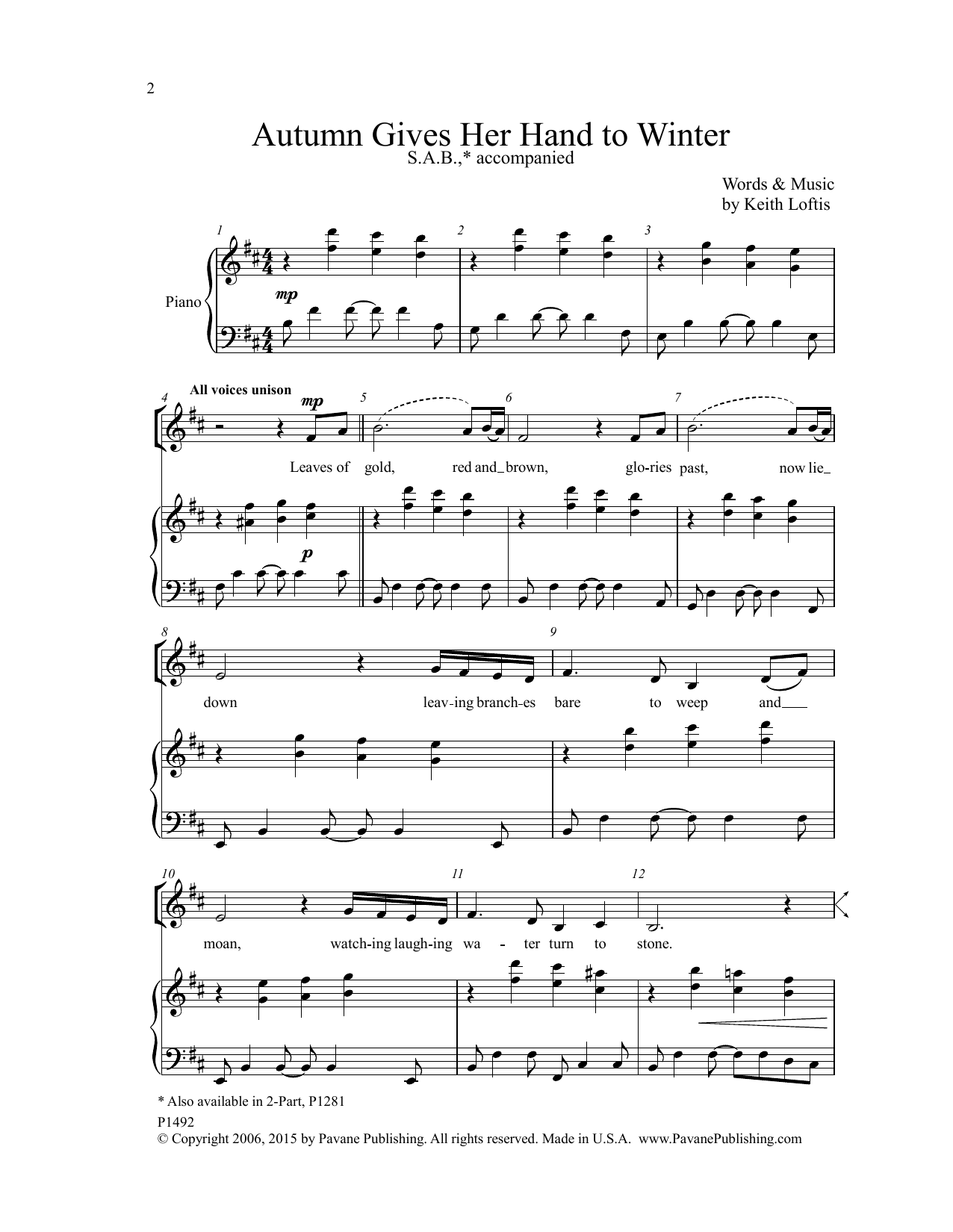Keith Loftis Autumn Gives Her Hand to Winter Sheet Music Notes & Chords for Choral - Download or Print PDF