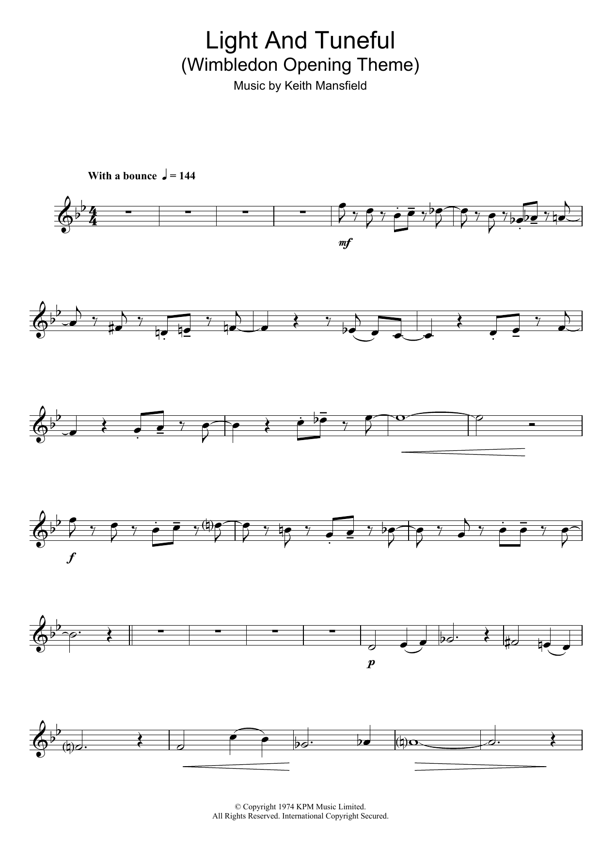 Keith Mansfield Light And Tuneful (Wimbledon Opening Theme) Sheet Music Notes & Chords for Keyboard - Download or Print PDF