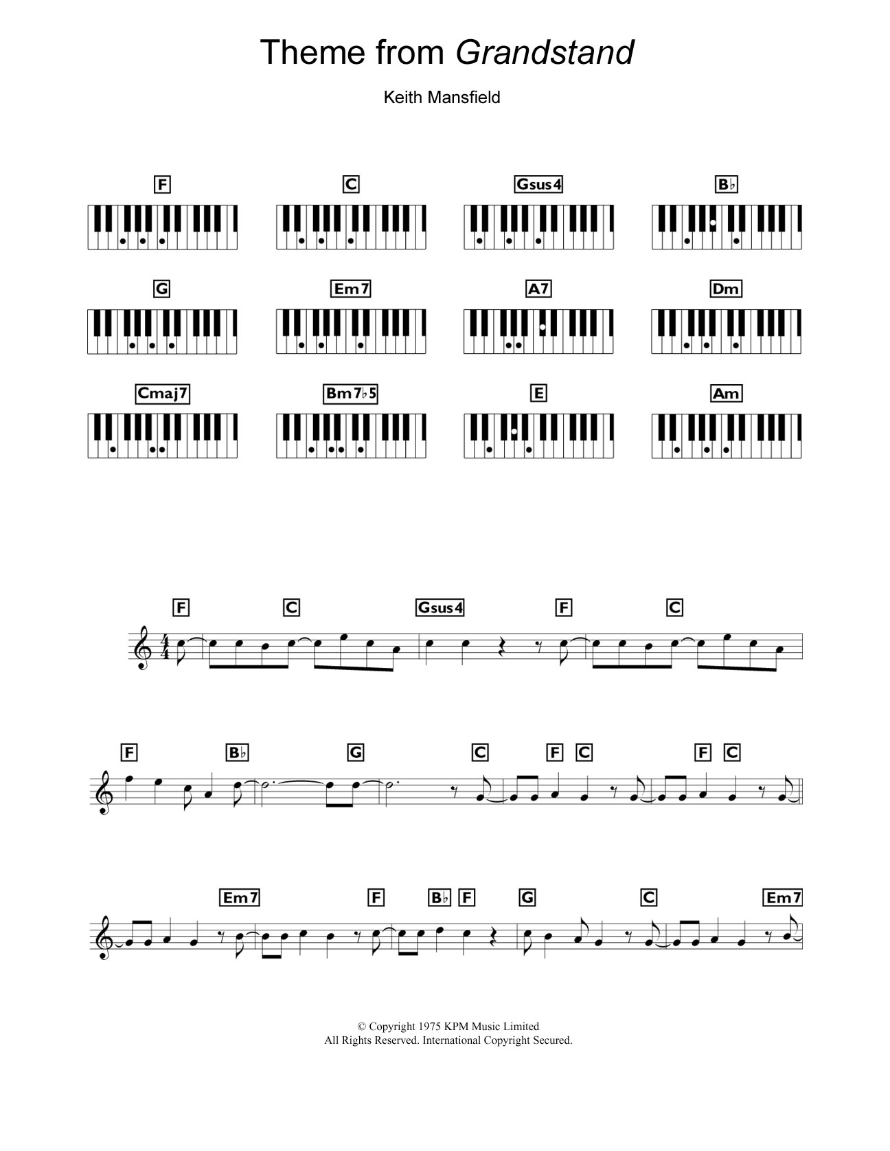 Keith Mansfield Theme from Grandstand Sheet Music Notes & Chords for Keyboard - Download or Print PDF