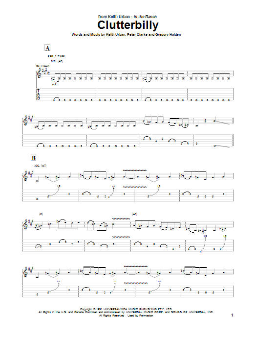 Keith Urban Clutterbilly Sheet Music Notes & Chords for Guitar Tab - Download or Print PDF