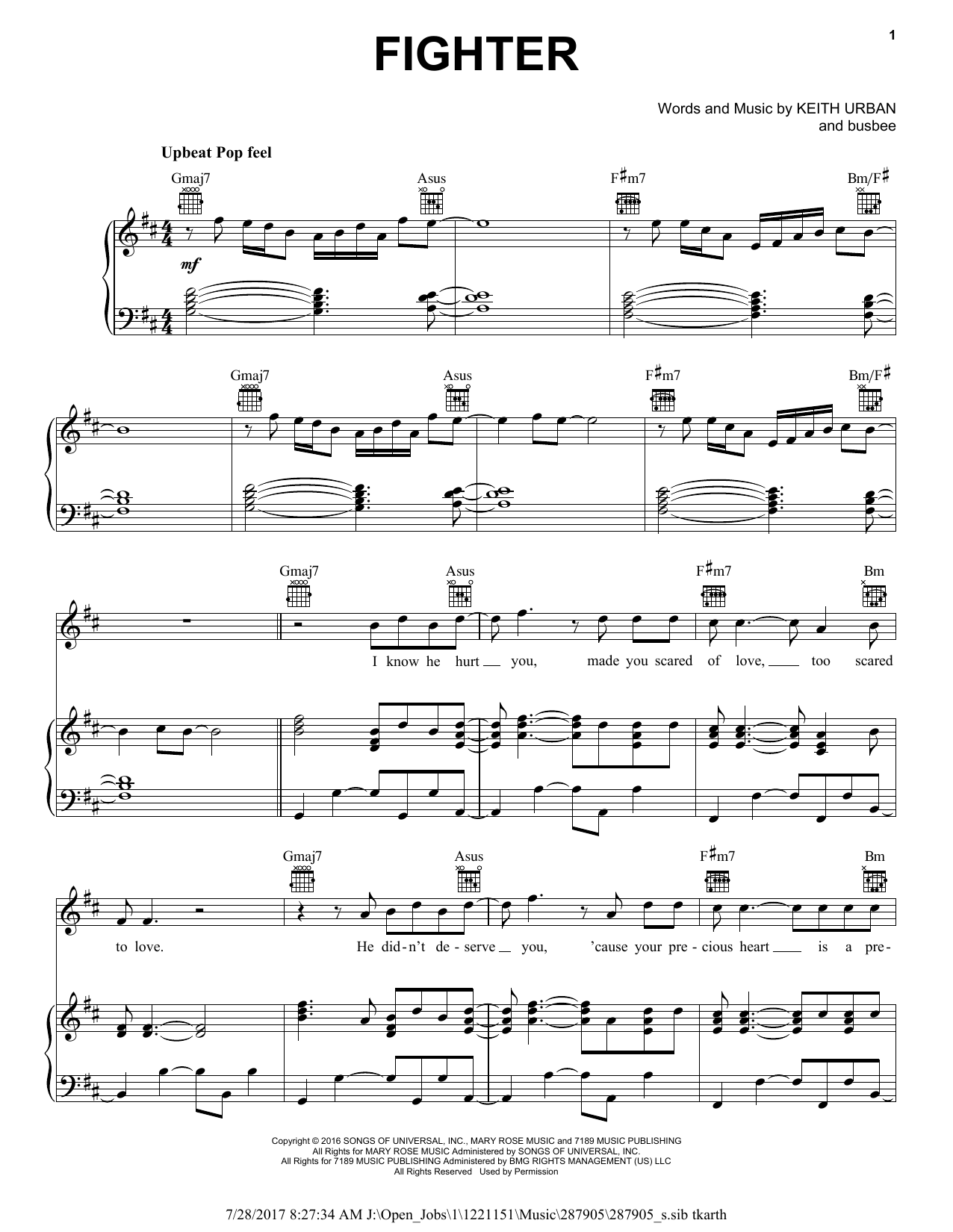 Keith Urban feat. Carrie Underwood Fighter Sheet Music Notes & Chords for Piano, Vocal & Guitar (Right-Hand Melody) - Download or Print PDF