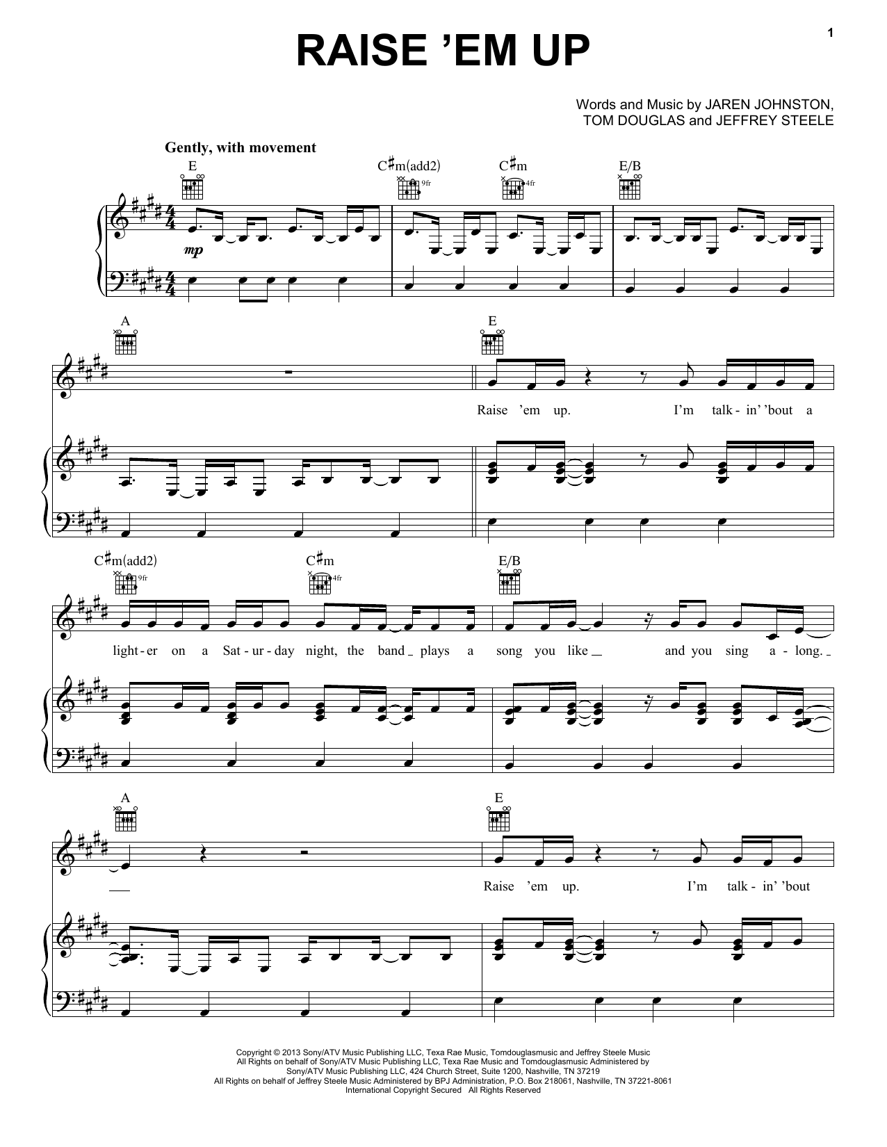 Keith Urban feat. Eric Church Raise 'Em Up Sheet Music Notes & Chords for Piano, Vocal & Guitar (Right-Hand Melody) - Download or Print PDF