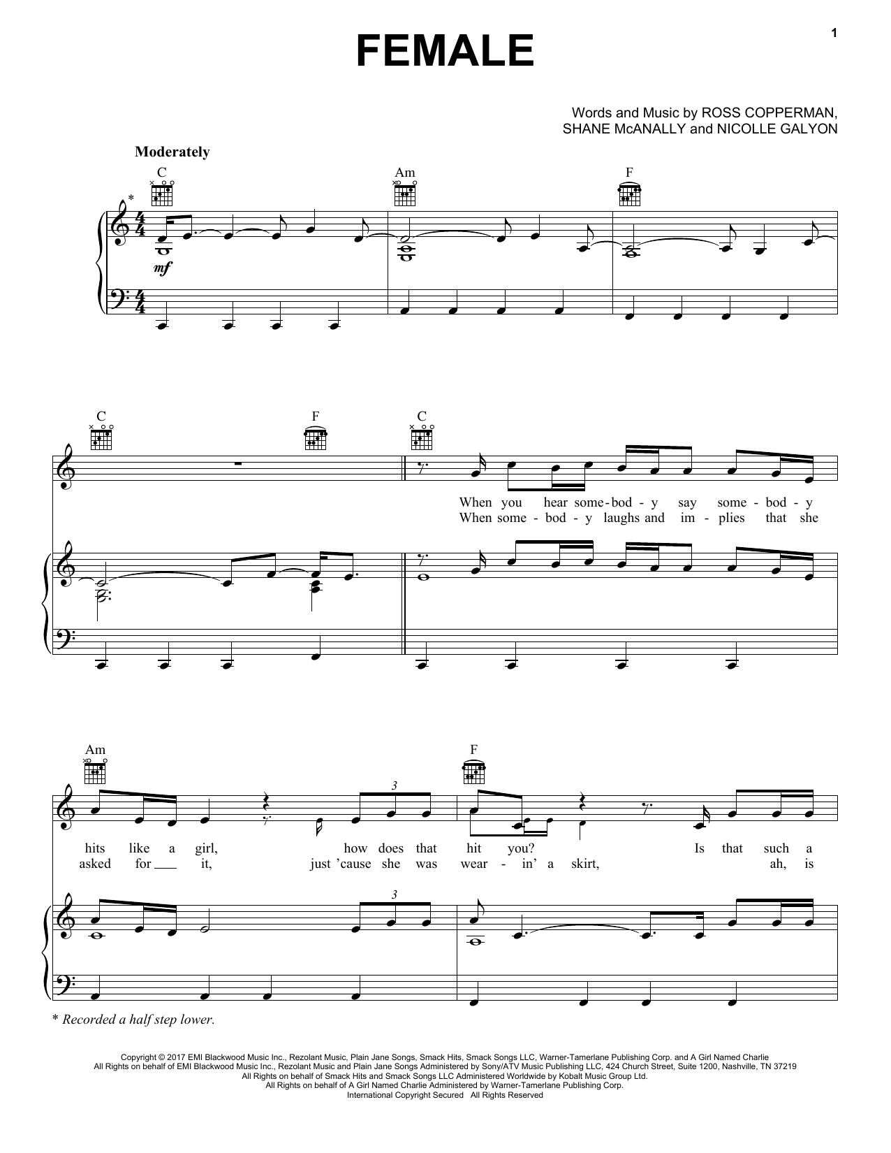 Keith Urban Female Sheet Music Notes & Chords for Piano, Vocal & Guitar (Right-Hand Melody) - Download or Print PDF
