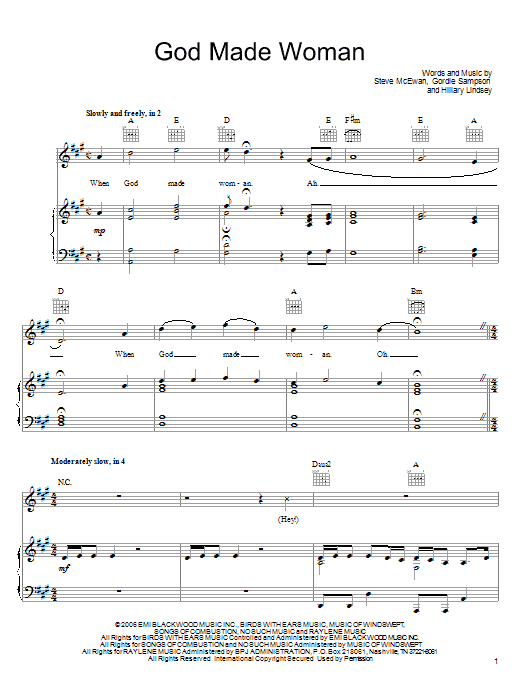 Keith Urban God Made Woman Sheet Music Notes & Chords for Piano, Vocal & Guitar (Right-Hand Melody) - Download or Print PDF