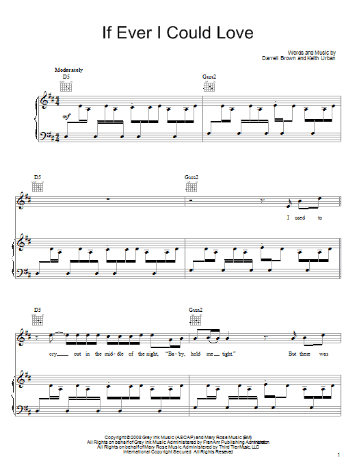 Keith Urban If Ever I Could Love Sheet Music Notes & Chords for Piano, Vocal & Guitar (Right-Hand Melody) - Download or Print PDF