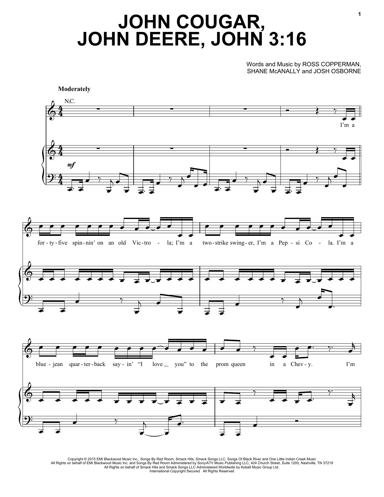 Keith Urban John Cougar, John Deere, John 3:16 Sheet Music Notes & Chords for Piano, Vocal & Guitar (Right-Hand Melody) - Download or Print PDF