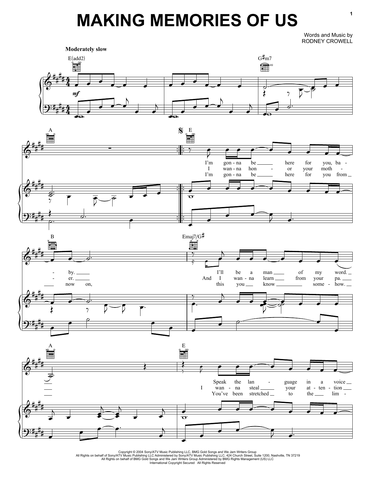 Keith Urban Making Memories Of Us Sheet Music Notes & Chords for Piano (Big Notes) - Download or Print PDF