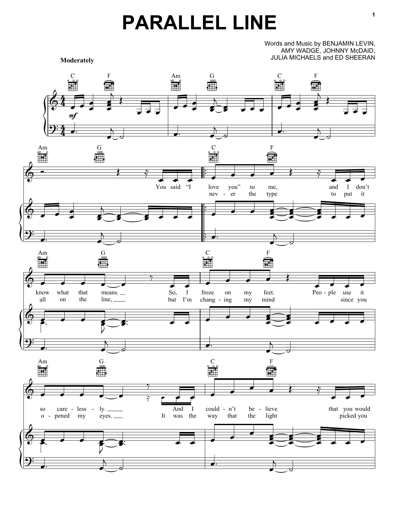 Keith Urban Parallel Line Sheet Music Notes & Chords for Piano, Vocal & Guitar (Right-Hand Melody) - Download or Print PDF