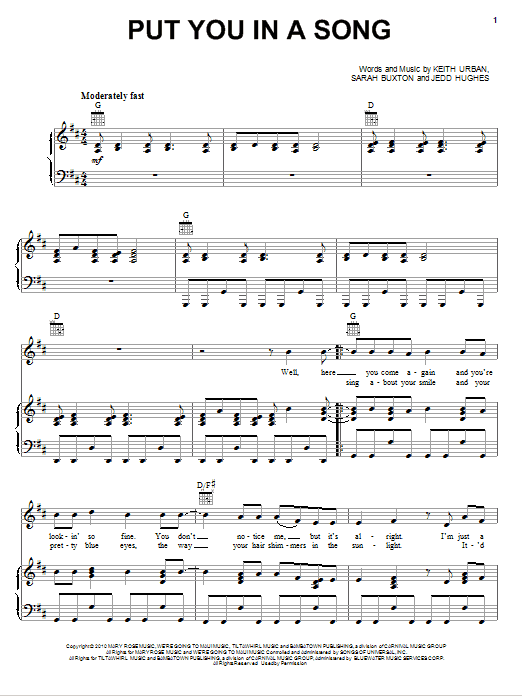 Keith Urban Put You In A Song Sheet Music Notes & Chords for Guitar Tab - Download or Print PDF
