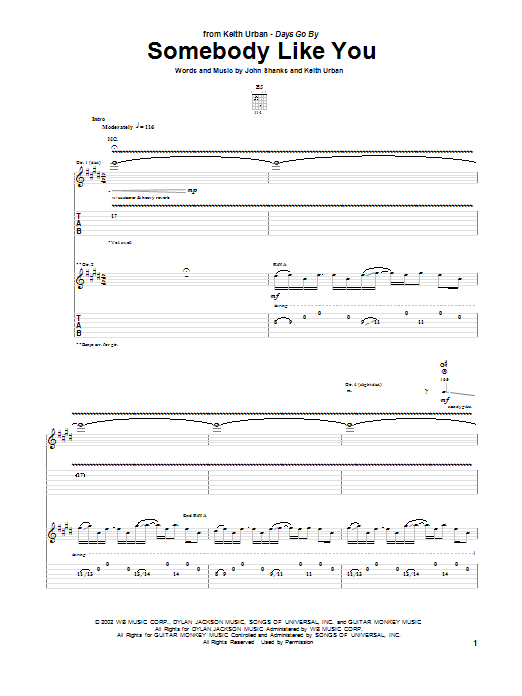 Keith Urban Somebody Like You Sheet Music Notes & Chords for Real Book – Melody, Lyrics & Chords - Download or Print PDF